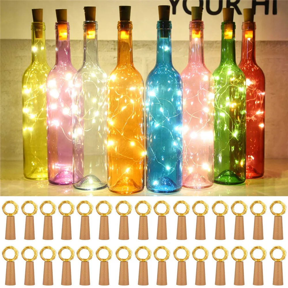 와인 병 조명 코르크 30 팩 20 LED 배터리 운영 LED 요정 문자열 조명 DIY 파티 장식 크리스마스 결혼식