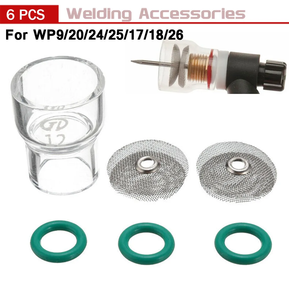 6個 # 12 ガラスカップ TIG 溶接機トーチガスレンズフィルター O
