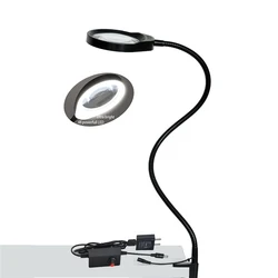 Lente d'ingrandimento illuminante a mani libere Lente d'ingrandimento 10x20x ad alto ingrandimento con luci a LED Lampada da tavolo con morsetto Allunga il braccio flessibile