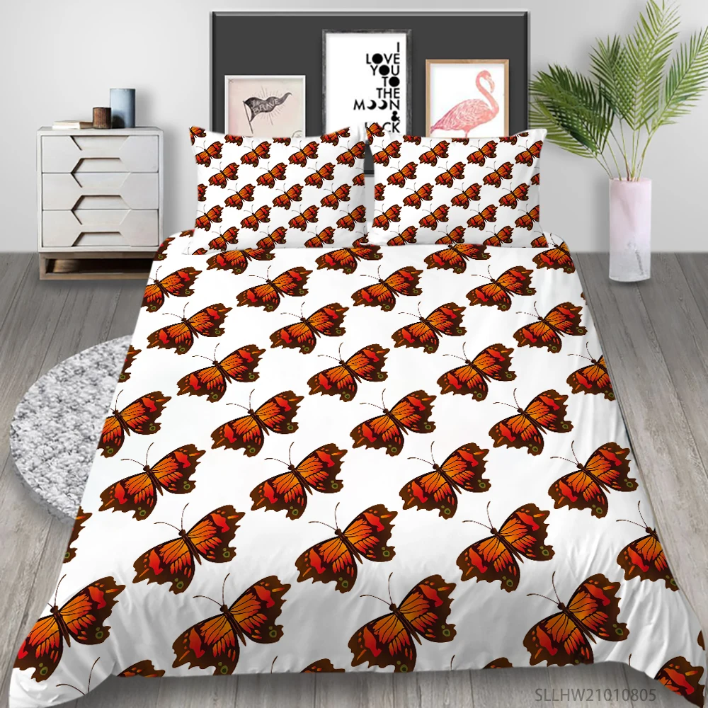 Cartoon Butterfly Print Bedding Set King Size Comforter Cover Set Pillowcase Bedroom Decoration Hotsale