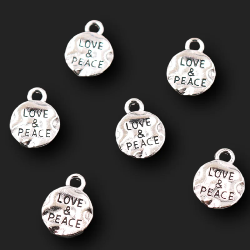 40pcs Silver Plated Metal Tag *Love & Peace* Pendants Bracelet Keychain Accessories DIY Charms For Jewelry Crafts Making 14*10mm