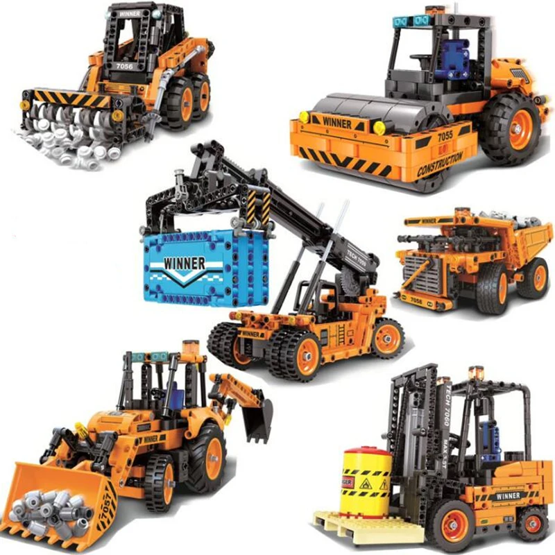 

Construction vehicle blocks Forklift Road Roller Crane Truck Wheel Excavator Mechanical Building Blocks Toys