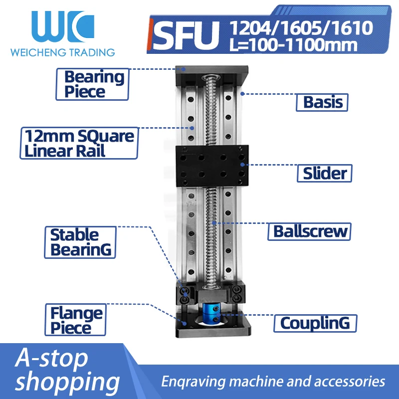 

GX80 Inch Square Rail SFU1605/1204/1610 100-1100mm Ball Screw Sliding Table Sliding Cross Linear Slide Platform Guide XYZ Shaft