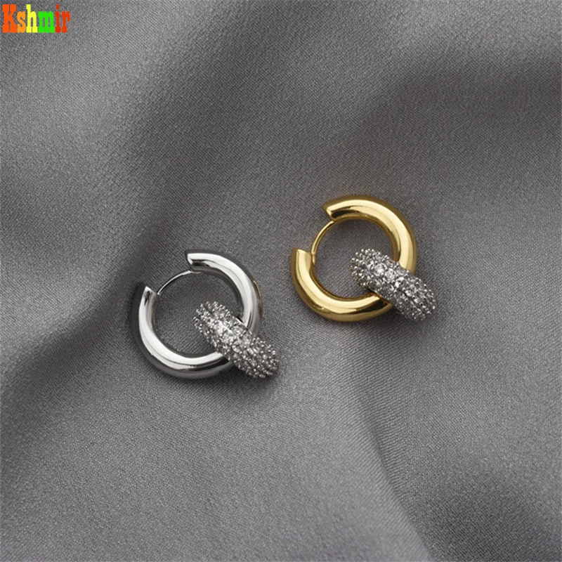 Kshmir 2021 Asymmetric Double Color Earrings Refined Senior Zircon Earrings Detachable Dual Use Large Ear Rim Girls Jewelry Gift