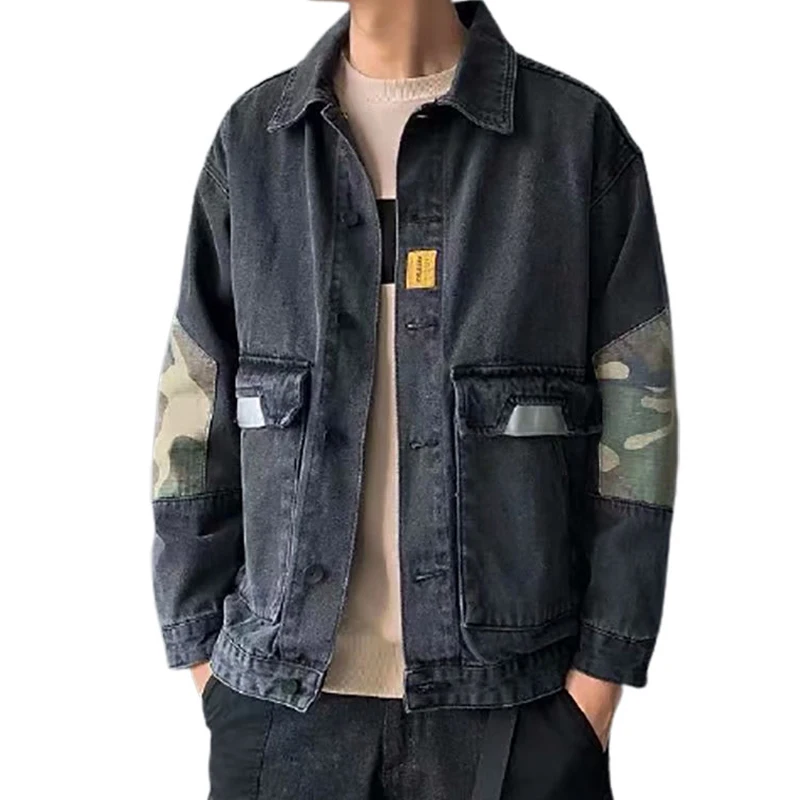 

2024 New Mens Jeans Jackets Loose Streetwear Fashion Camouflage Denim Coat Outwear