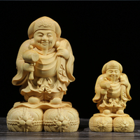 Hand Carved Wooden Daikokuten Statue Figurine - Japanese Seven Lucky Gods Wealth God Prosperity Fortune Ornament Home Office