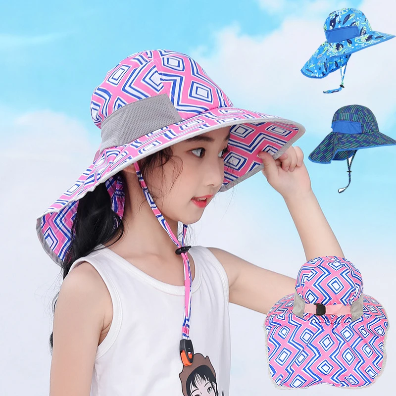 

Summer Hat Boy Girl Neck Flap Kids Sun Beach Accessory UV Protection String Cap Outdoor Swimming