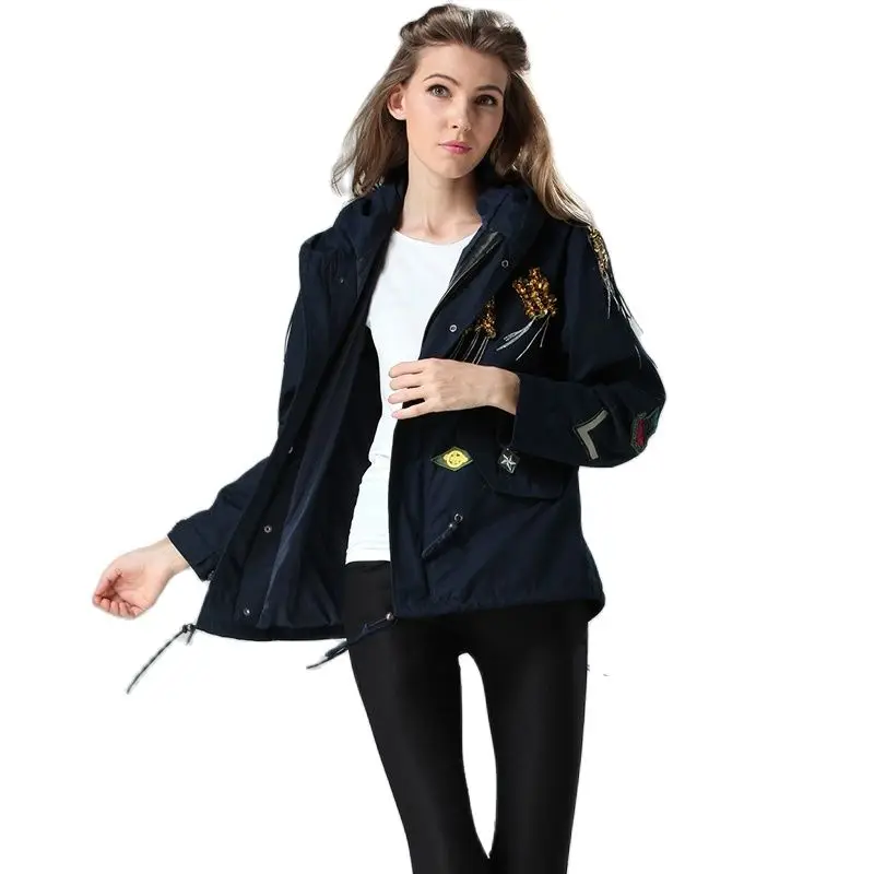 Navy Parka Simple Coat Ladies Spring Wear,Tassel Idian Style Mr or Mrs Fashion Wear in Spring