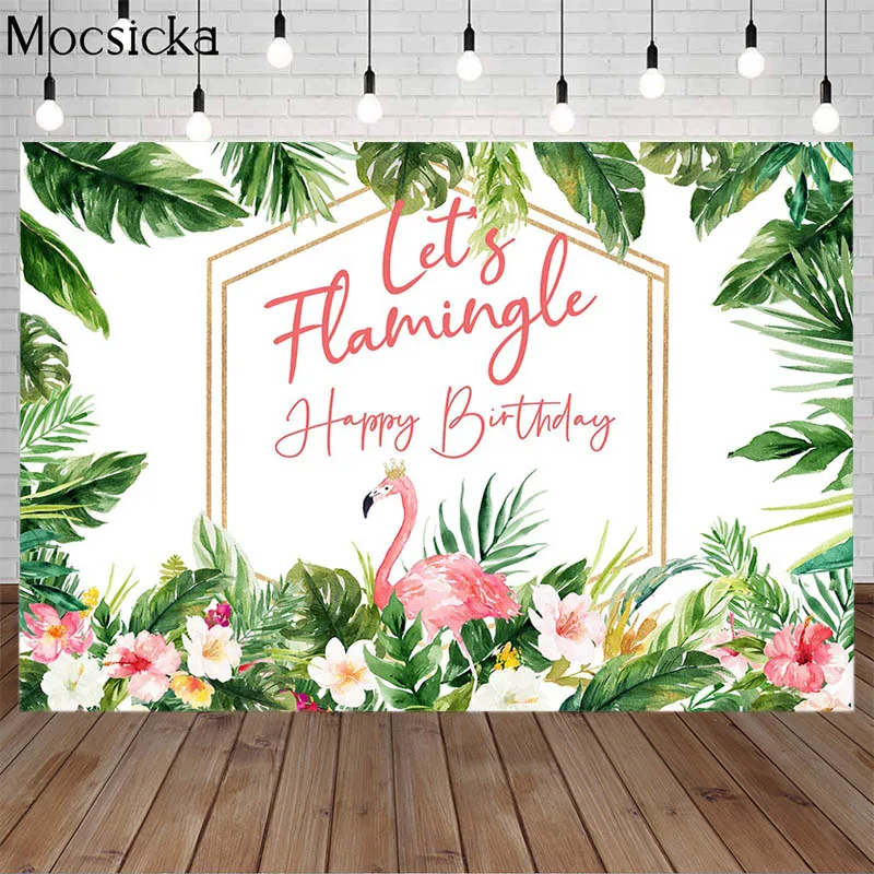 

Let's Flamingle Birthday Backdrops Summer Tropical Flowers Palm Leaves Background Floral Flamingo Photography Photo Studio