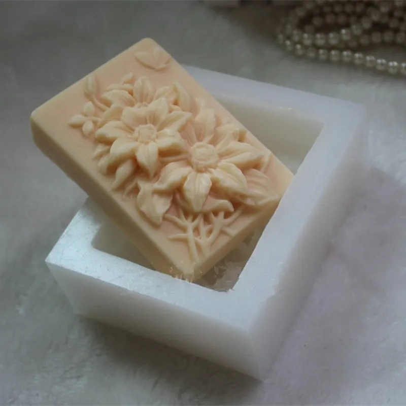 3d Sunflower Soap Mold Rectangle Flower Handmade DIY Soap Making Silicone Molds for  Lotion Bars Resin Crafts Scented Candle