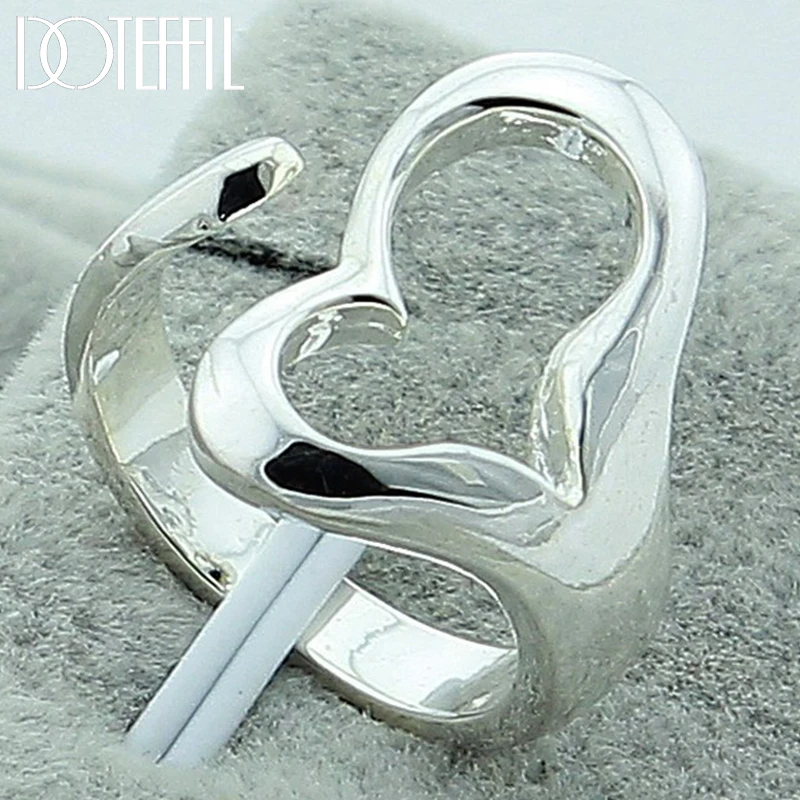 DOTEFFIL 925 Sterling Silver otwarty pierścionek w kształcie serca dla kobiet biżuteria na przyjęcie zaręczynowe