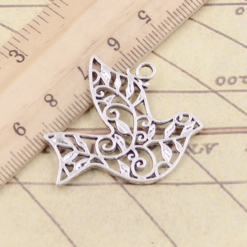 10pcs Charms Hollow Peace Dove 36x32mm Tibetan Bronze Silver Color Pendants Antique Jewelry Making DIY Handmade Craft