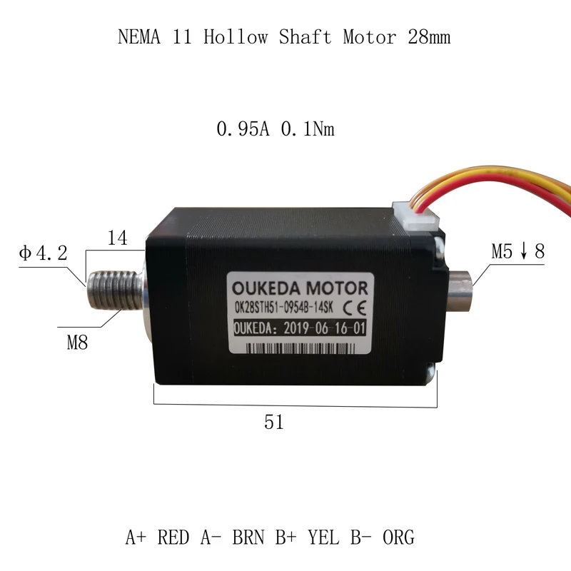 Motor body 51mm 28 hollow two-shaft stepping motor 28 hollow shaft motor 28 hollow motor tapping thread fuselage 51