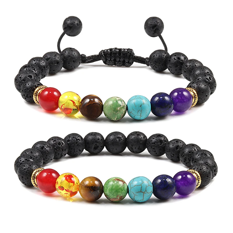 7 Chakra Bracelet Men Black Lava Tiger Eye Stones Healing Balance Beads Reiki Buddha Prayer Natural Stone Yoga Bracelets Bangles image 2