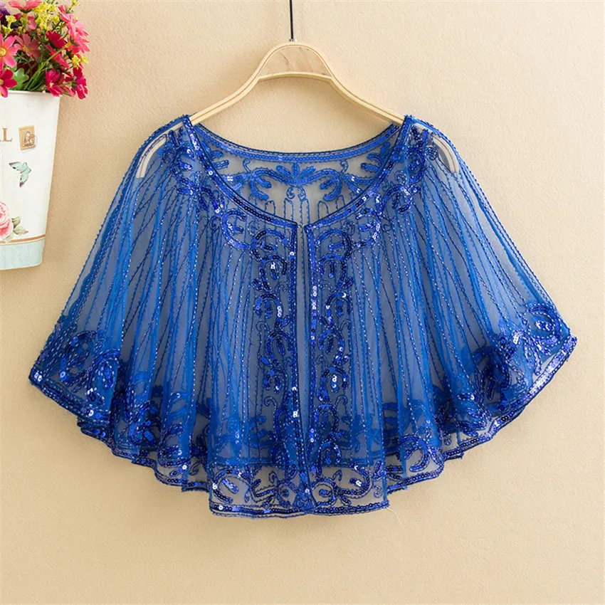 New Elegant Women Short Lace Shawl Capes Europe and America Lady Sequins Wrap Bolero Accessories Coat Princess Tops Outwear 1438