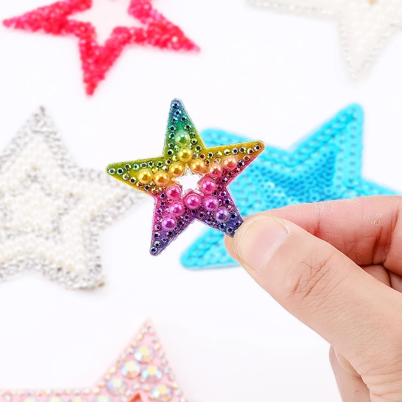 Multi-style Patch Sparkling Rhinestone Star Tassel Pattern Hotfix Cloth Patches Sequins For Clothing Appliques Iron-on Sticker