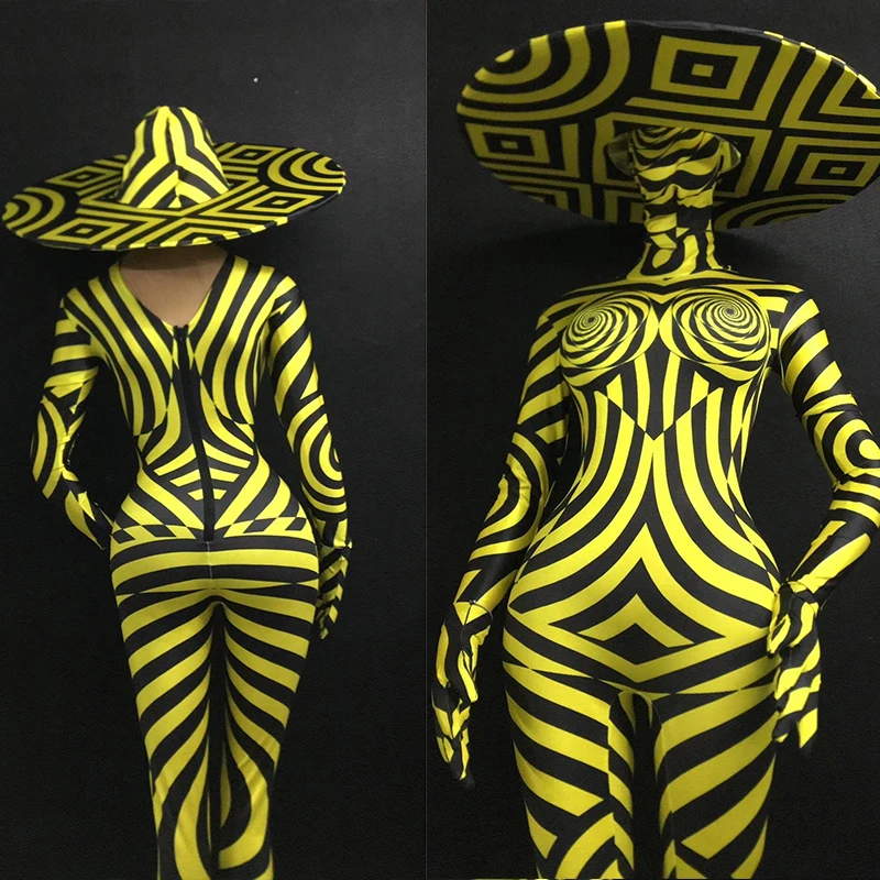 Zebra Stripes Stage Performance Costume Tights Female Bar Nightclub Halloween Carnival Jumpsuit Female Singer Jazz Dance Disco