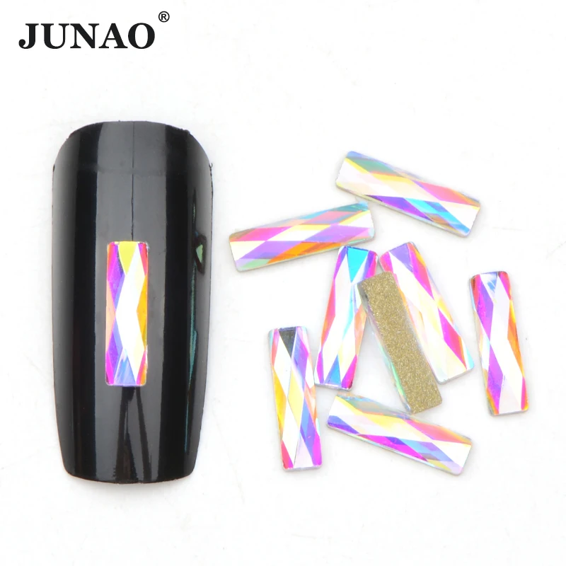 JUNAO 50Pcs 5x8mm Crystal AB Drop Glass Rhinestones Flat Back Nail Art Diamond Scrapbook Crystal Stones For DIY Stickers
