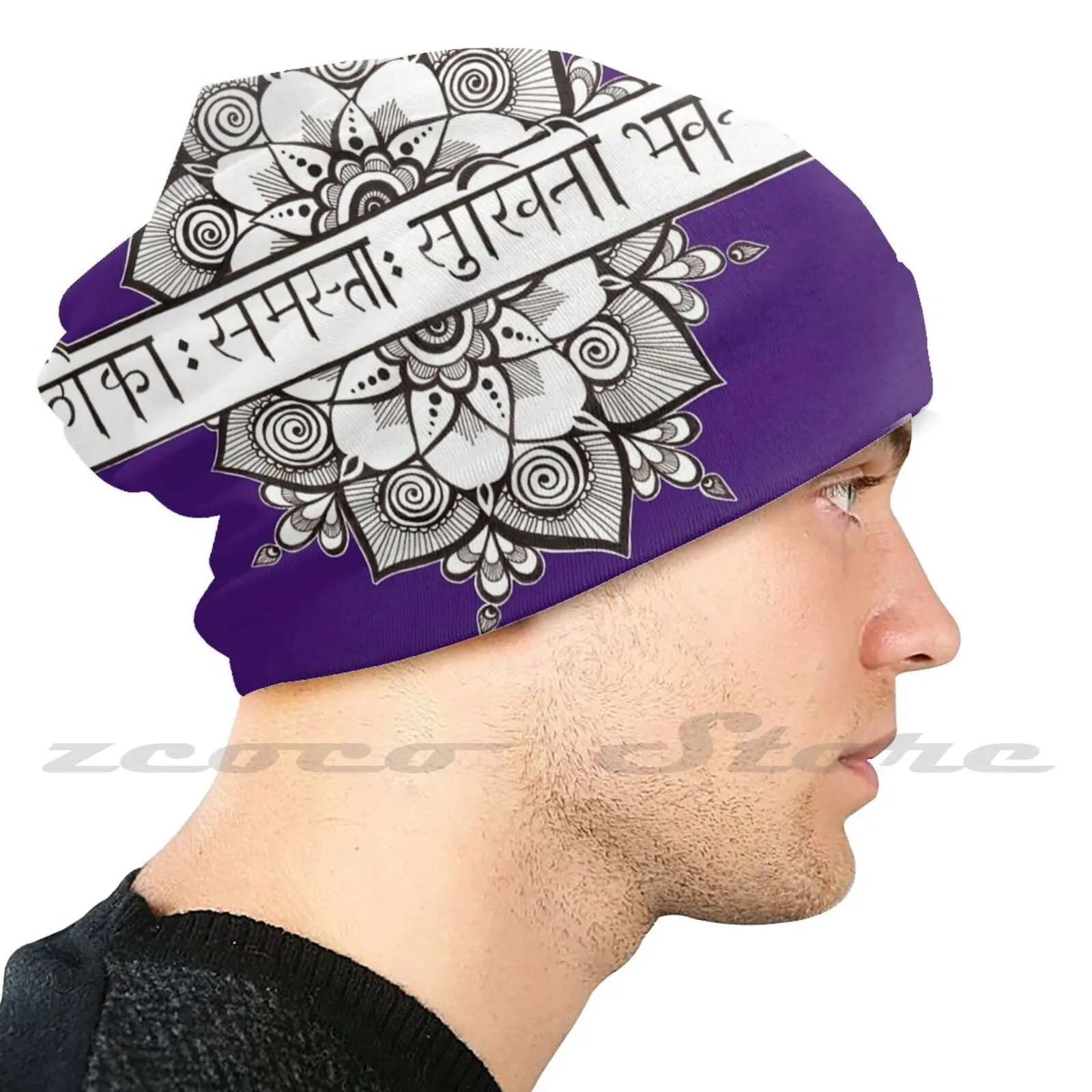 Lokah Mantra Flower Diy Pullover Cap Knit Hat Plus Size Keep Warm Elastic Soft Lokah Mantra Sanskrit Hindu Religious Flower