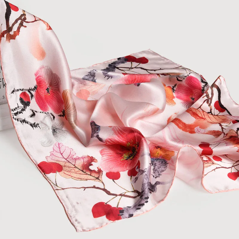 100% Real Silk Square Scarf For Women Print Bandana Natural Silk Headscarf kerchief Small Suqare Silk Scarf Hair Scarves 65x65cm