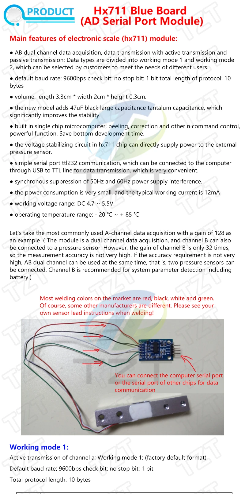 TZT Wägezelle 1 kg 5 kg 10 kg 20 kg HX711 Modul Gewichtssensor Waage Aluminiumlegierung Wägedrucksensor – Detail 13