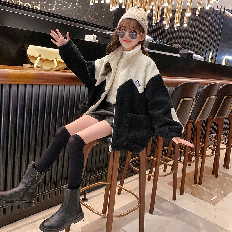 

Girls Coat Jacket Cotton Outwear Tops 2022 New Arrive Warm Thicken Plus Velvet Winter Autumn Teenager Furs Outdoor Uniforms Chil