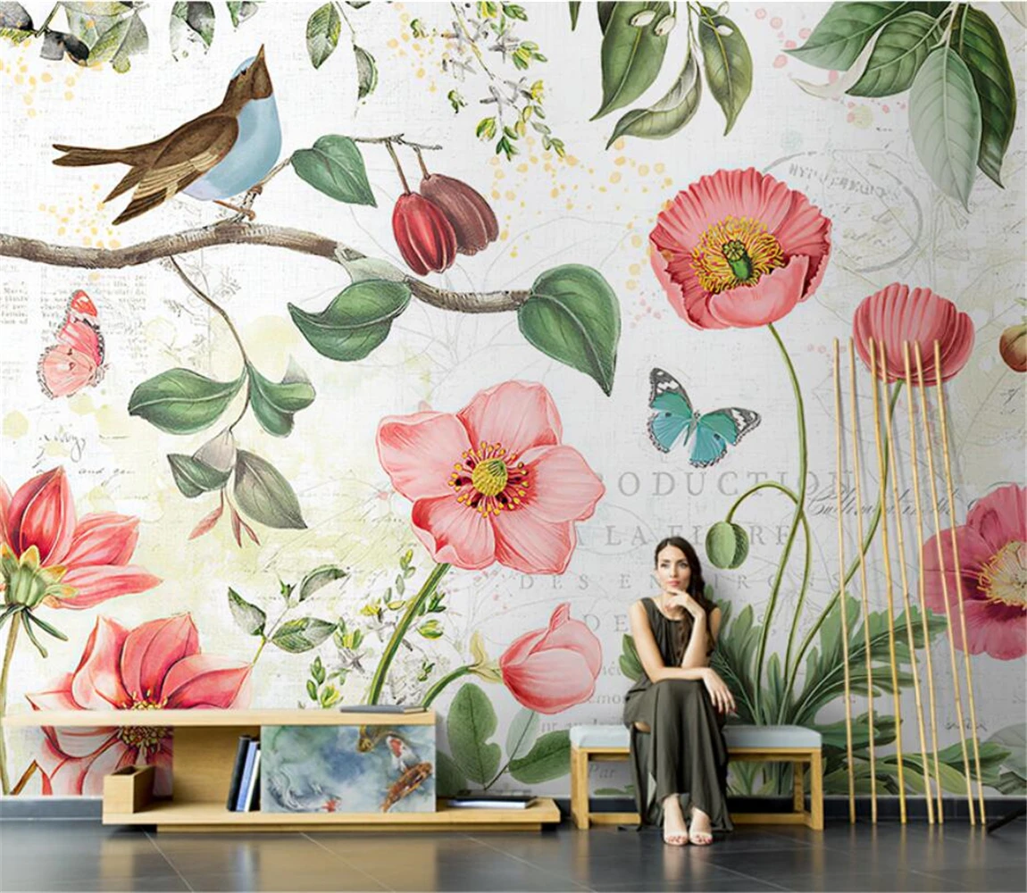 custom American pastoral retro flower wallpaper for wall covering art living room tv background photo mural wall paper stickers