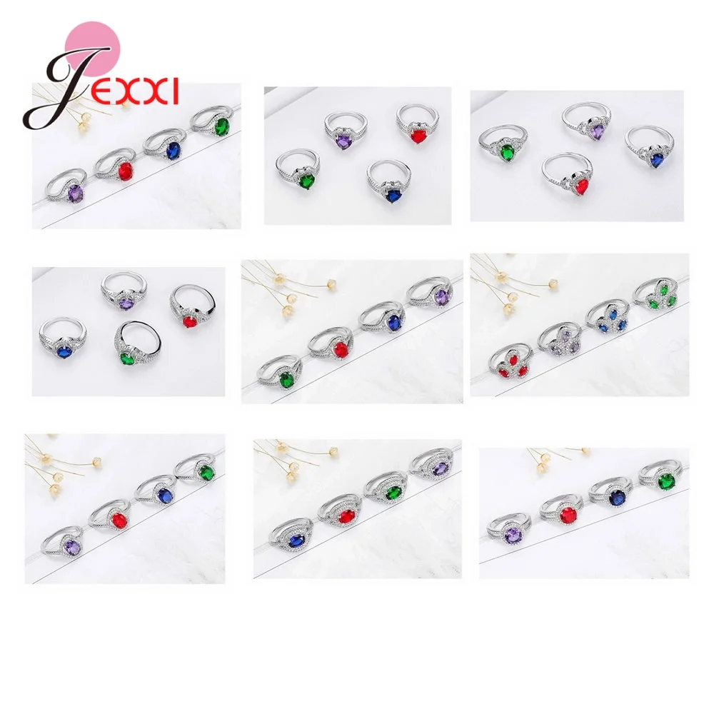 Top Sale Mixed Color Finger Rings 24pcs 925 Sterling Silver Shiny Cubic Zirconia Statement Rings Wholesale/Retail Price