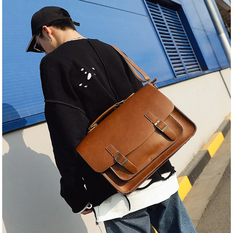 GUMST Men\'s Briefcase Handbag Crazy Horse Pu Leather Messenger Travel Bag Business Men Tote Bags Man Casual Crossbody Briefcases