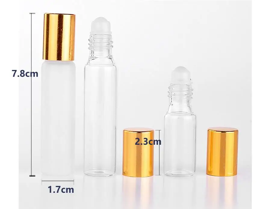 투명 유리 에센셜 오일 롤러 병 5ml 10ml 50 개, 유리 롤러 볼 아로마 테라피 향수 립밤 롤 온 병