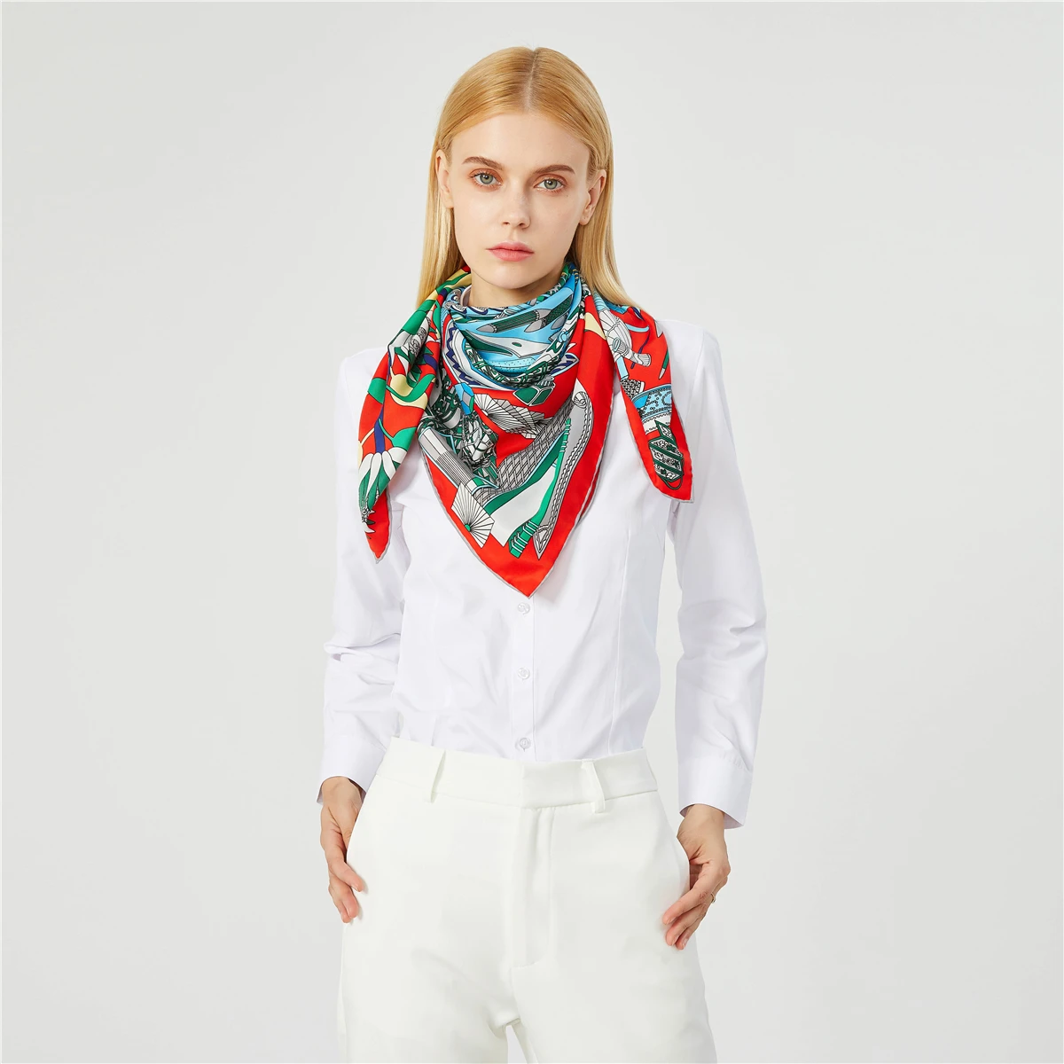 90cm Luxury Brand Square Scarf Women Hijab Bandana Handmade Curled Twill Shawl Silk Scarf Writing Case Head Scarves For Ladies