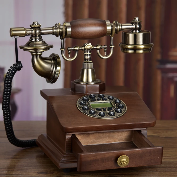 Fashion Wood Phone Antique Landline Telephone Vintage Phone Home Phone Fitte Phone with Drawer Telefone With RD Box Drawer