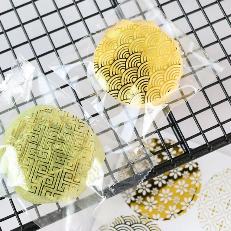90pcs/lot Transparent Round Hot Foil Gold Seal Sticker Transparent Pattern Series DIY Multifunction Gift Label Baking Sticker