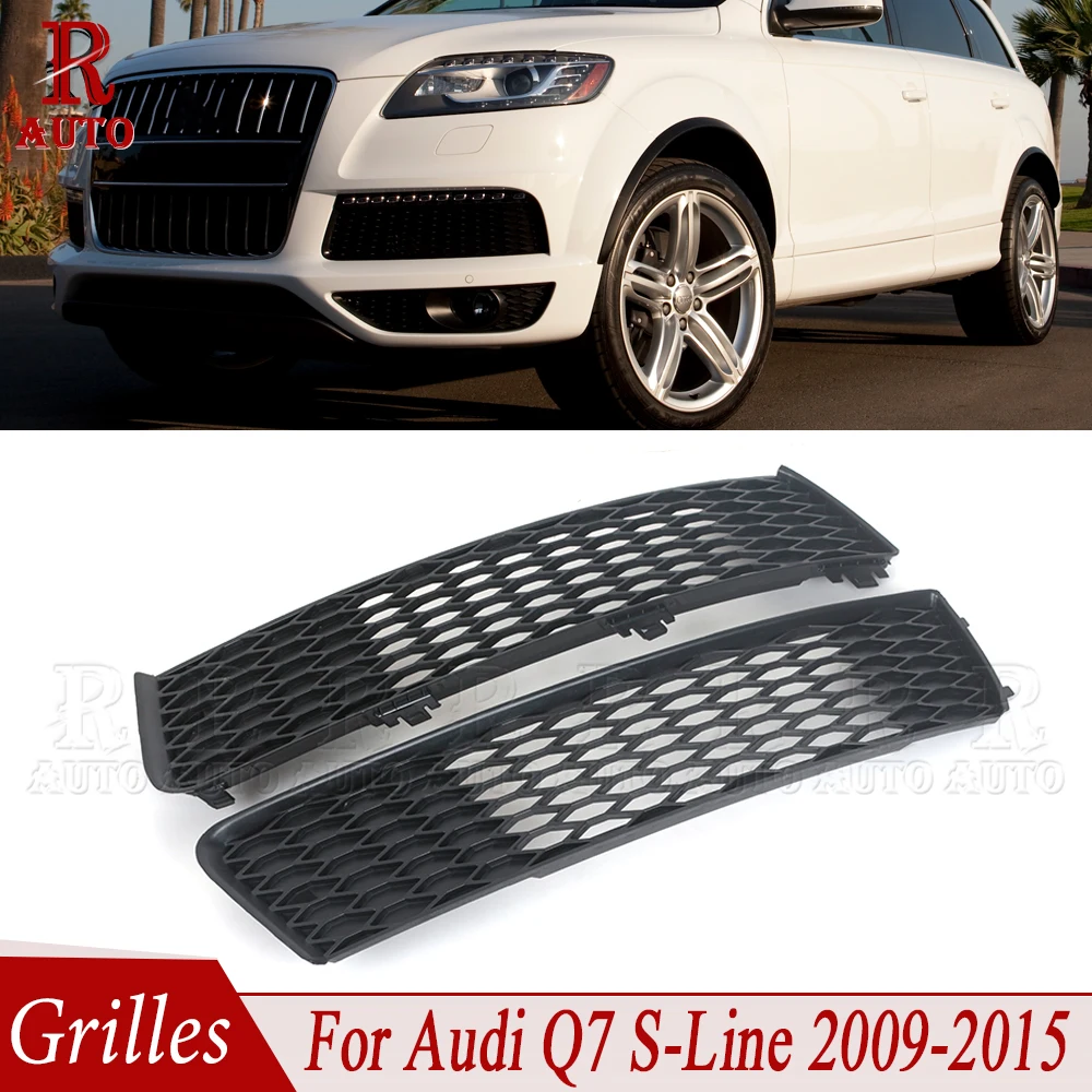 R-AUTO Front Bumper Fog Light Grill Grille Grills Racing Grills Mesh Cover Trim Vent For Audi Q7 S-Line 2009-2015 4L0807697B