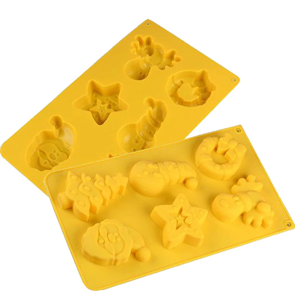 6 Cavity Silicone Molds Christmas Tree Elk Snowflake Icicle Candy Molding for Chocolate Sugar Craft Cake Decoration