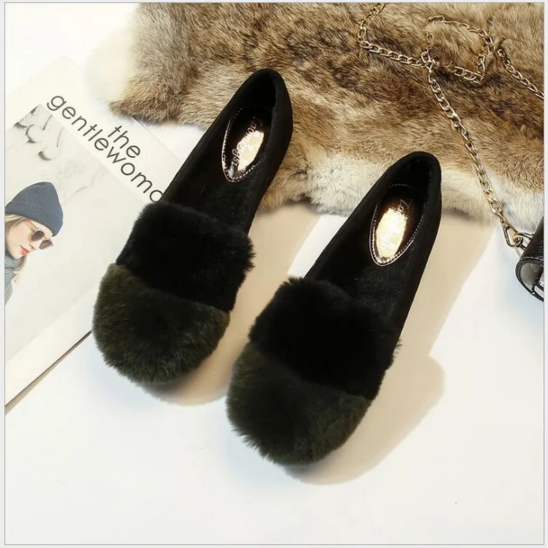 Autumn and winter  Flock Women Flat Shoes ladies flat heels platform plush loafers comfort slip-on espadrilles warm winter shoes