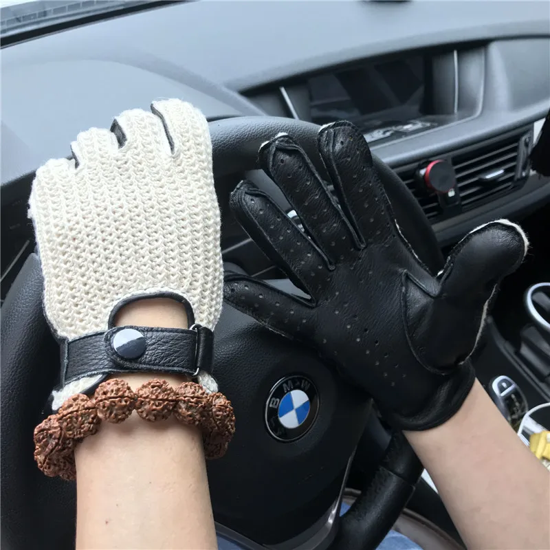 قفازات جلدية حقيقية المستوردة جلد الأيل القيادة المنسوجة يدويا الرجال قفازات نسائية اللياقة البدنية رياضة الجلود + قفازات محبوكة AM032A