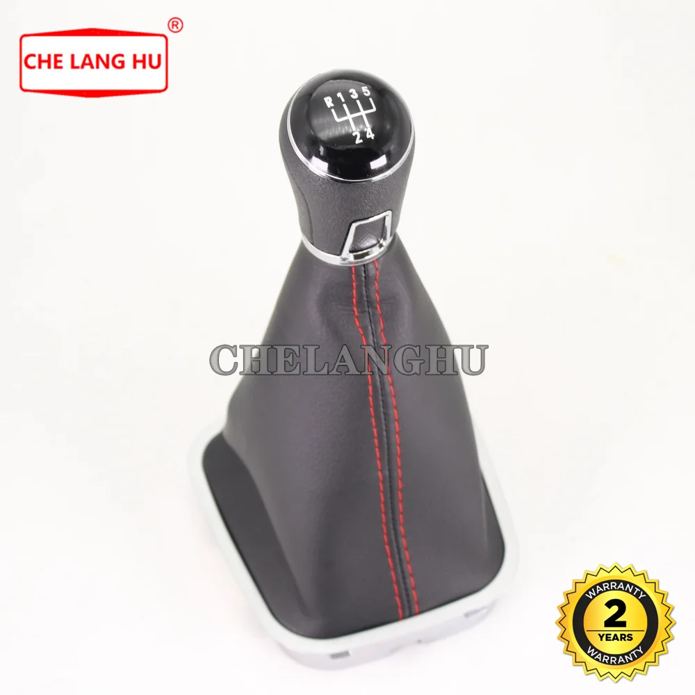 For VW Polo 6R Hatchback 2009 2010 2011 2012 2013 Car-styling 5 Speed Gear Stick shift knob Level leather Boot Red Line