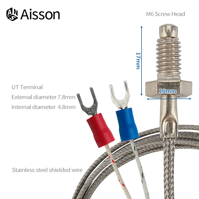 M6 Screw K/E Type Thermocouple Probe Sensor 1M 2M 3M 4M 5M Wire Cable for Industrial Temperature Controller 400℃