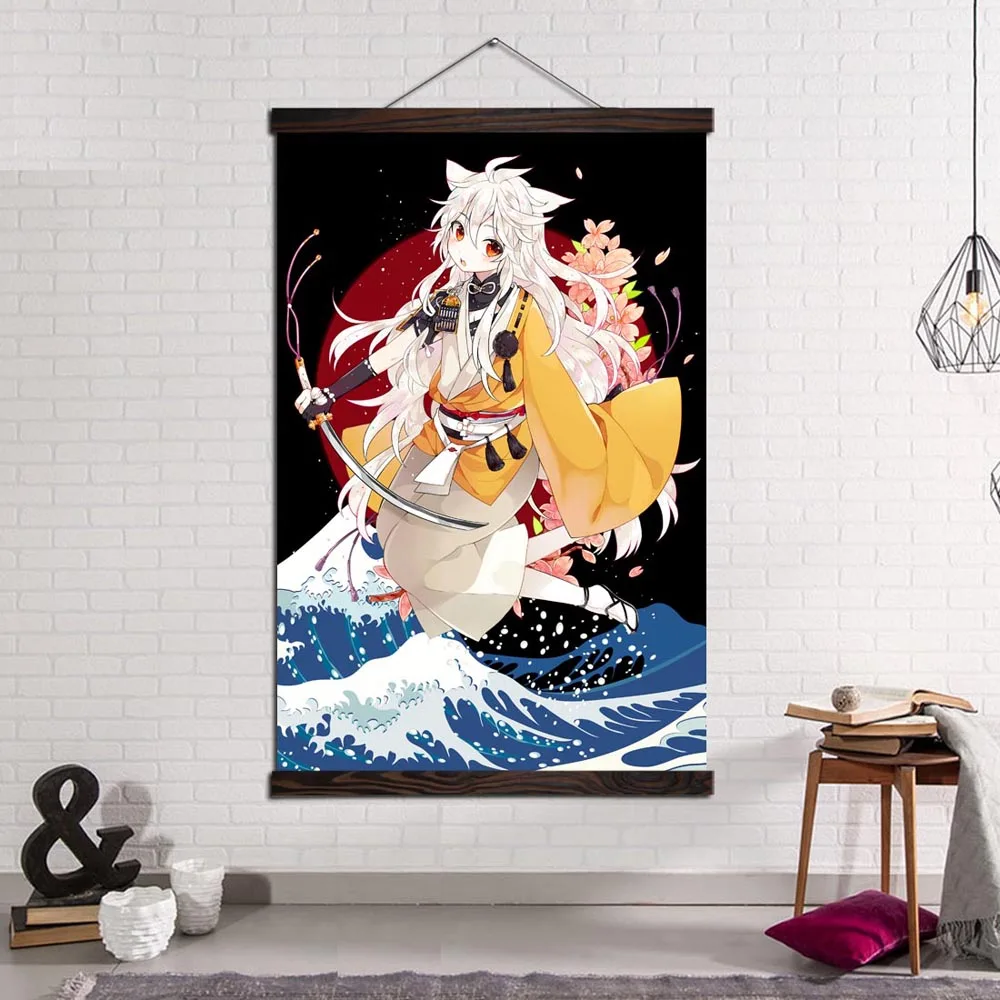 Modern Wall Pictures Prints and Posters Canvas Art Painting for Home Decoration Japan Female Samurai with Cherry Blossom