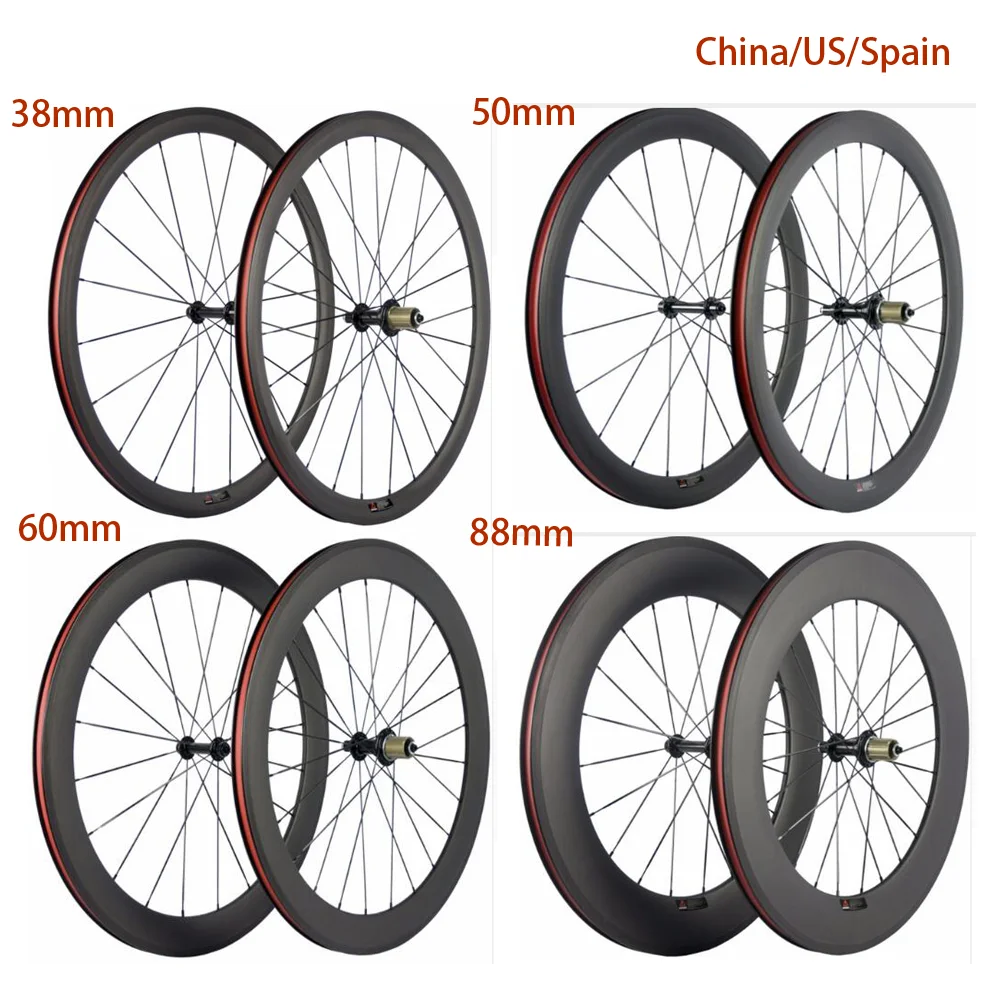 

Full 700C Carbon Road Clincher Tubeless Bike Wheelset 38/50/60/88mm Bicycle Wheels UD Matte Basalt Brake