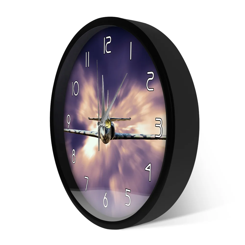 Military Jet Fighter Modern Wall Clock Airplane Flying Above The Clouds Wall Art Aviation Decorative Aircraft Silent Wall Watch