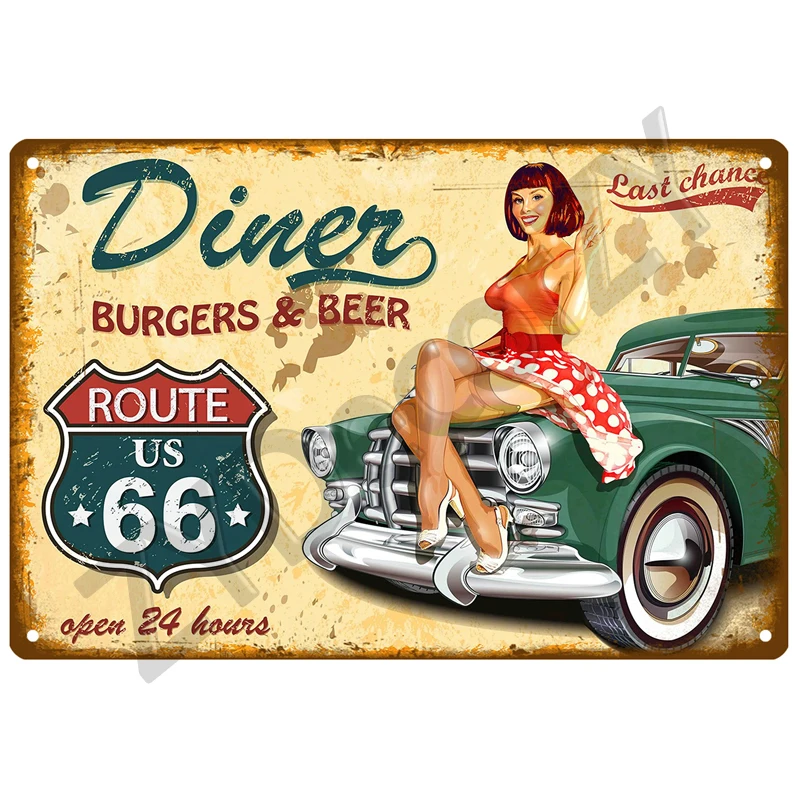 Route 66 Metal Sign House Plaque Metal Poster Tin Sign Plate Wall Posters Vintage Retro Aesthetic Room Decor Wall Art Decoration