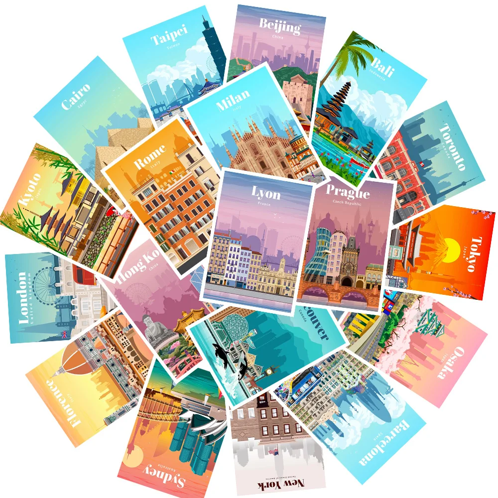 25pcs Travel City Landscape Sticker Waterproof For Kids DIY Luggage Laptop Skateboard Motorcycle Decals