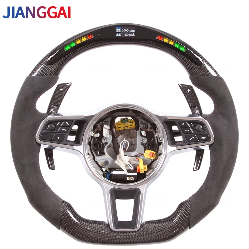 LED Leather Carbon Fiber Car Steering Wheel Compatible For Porsche Panamera/Macan/Cayenne/Cayman/718/911/918