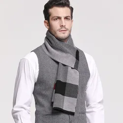 RUNMEIFA-Écharpe classique à carreaux pour homme, laine cachemire, longue, douce, rayée, ander, haute qualité, 40 couleurs, chaud, automne, hiver, 2022