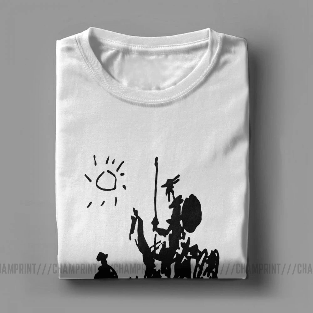 Funny Picasso T Shirts Art Painting Don Quixote Knight T-Shirt Men Round Neck 100% Cotton Short Sleeve Tees Summer Clothes