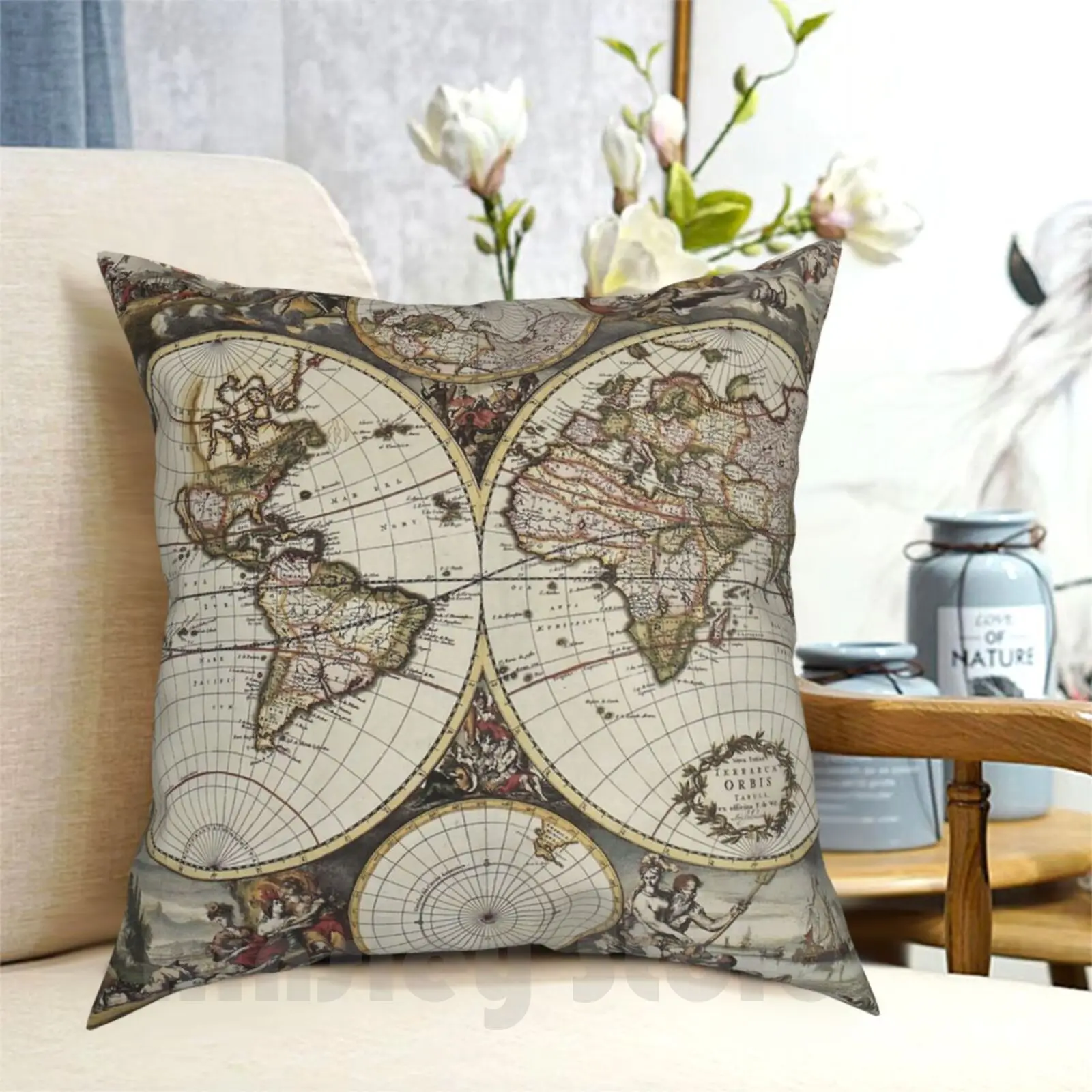 Vintage World Map By Frederick De Wit Pillow Case Printed Home Soft DIY Pillow cover Map Vintage World Travel World Map