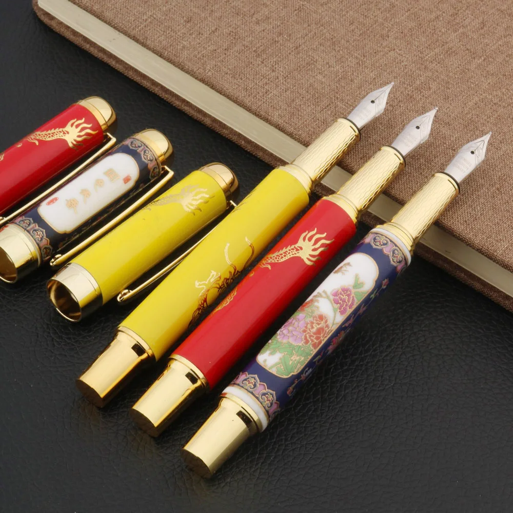 luxurious Fountain Pen Ceramics Ink Pen Elegant Dragon Cloisonne Retro M Nib Converter Filler Stationery Office School Supplies