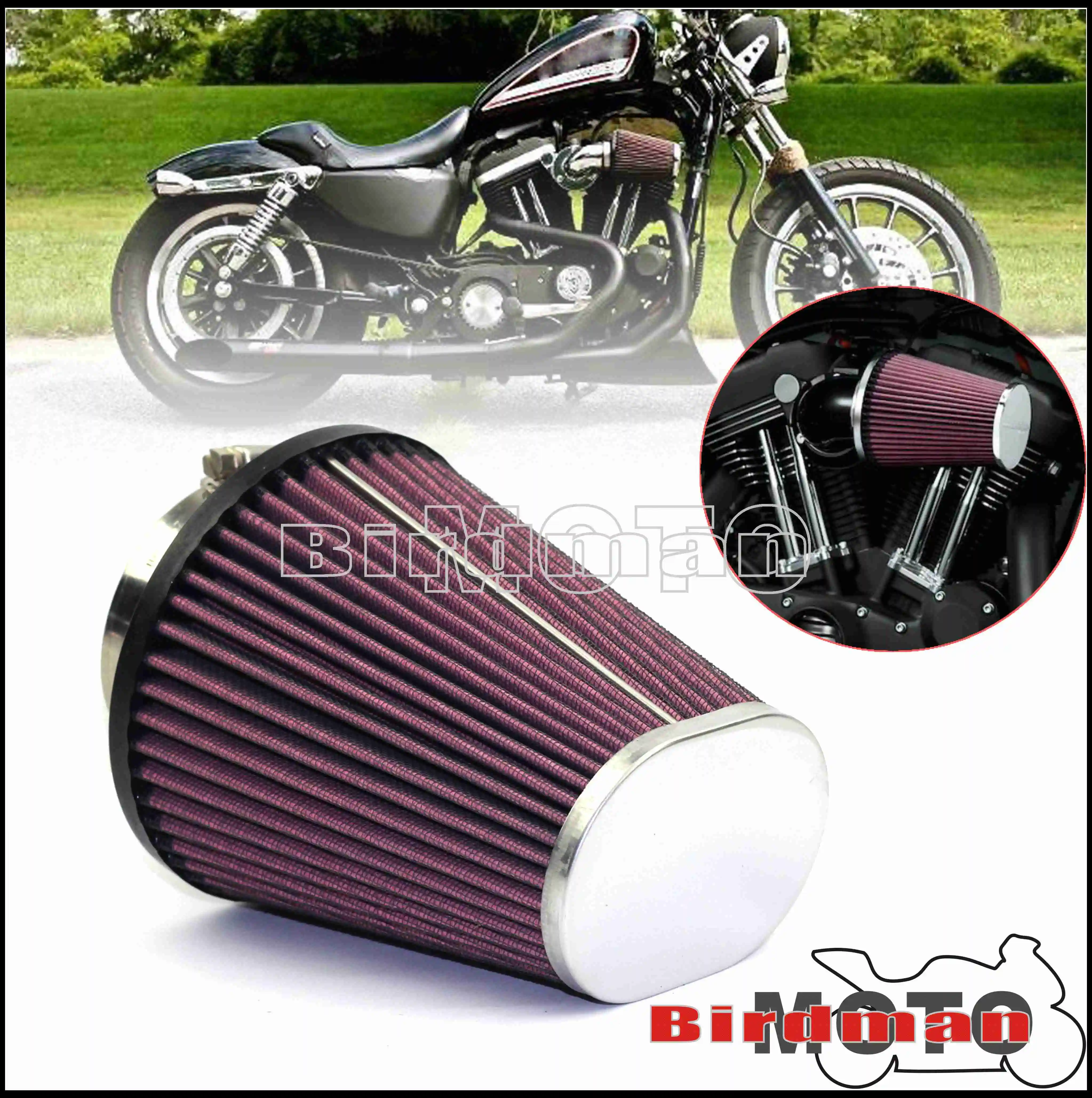 RC-3680 Clamp On Air Filter Oval Tapered Universal Air Cleaner for Harley Softail Slim Breakout Road Glide Street Glide Touring